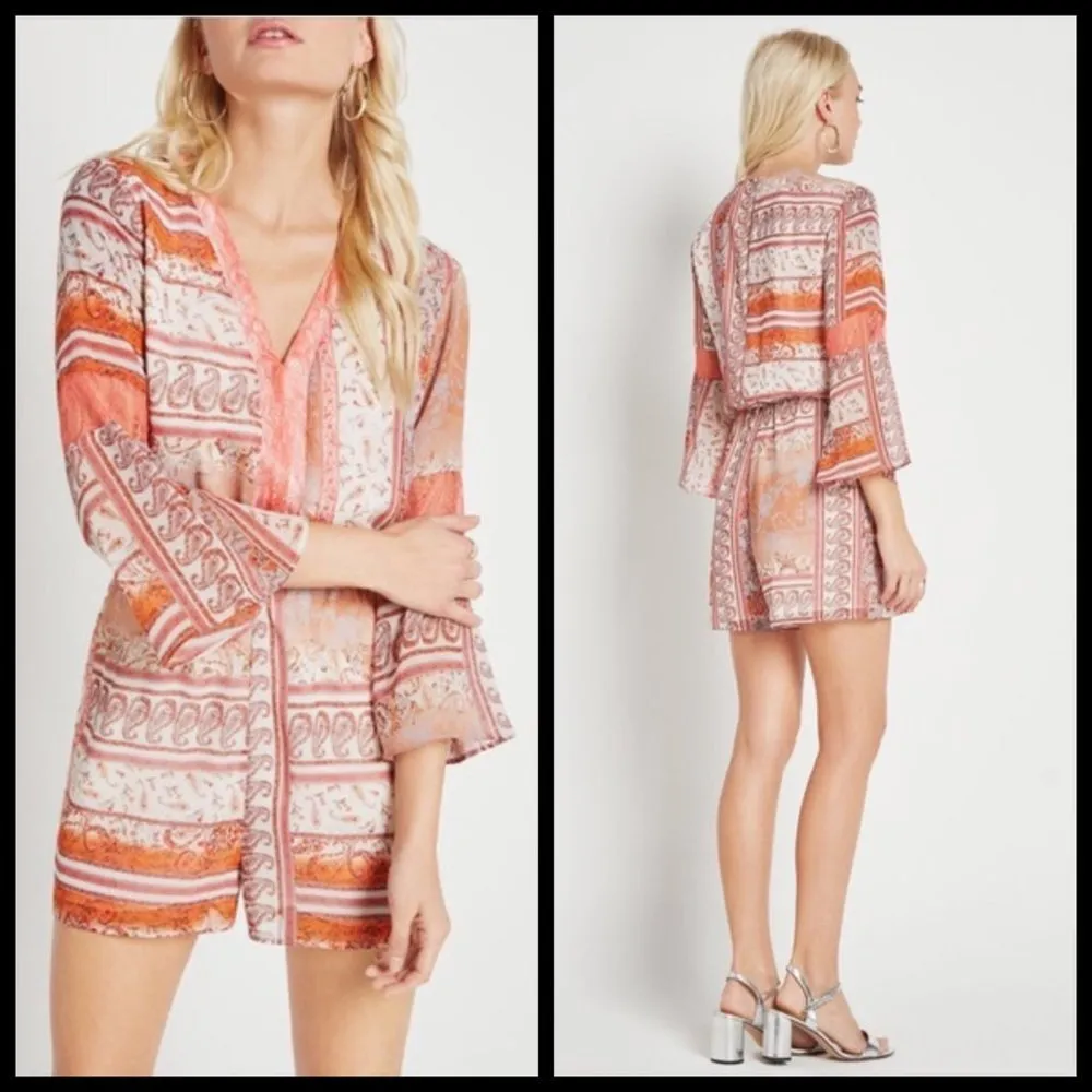 💕💕 Paisley Floral Lace-Trimmed Romper Large L NWT - Image 4