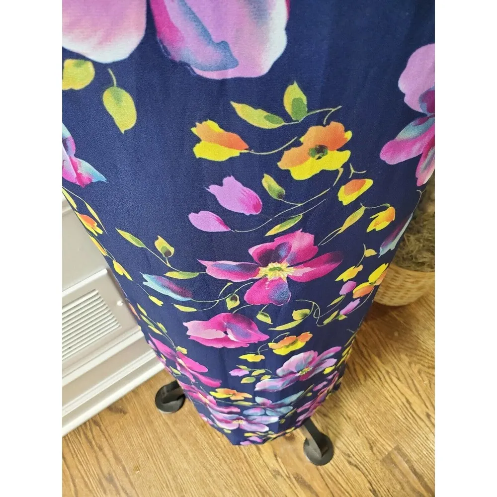 Karin Stevens Women's Blue Floral Polyester V-Neck Sleeveless Long Maxi Dress 10 - Image 4