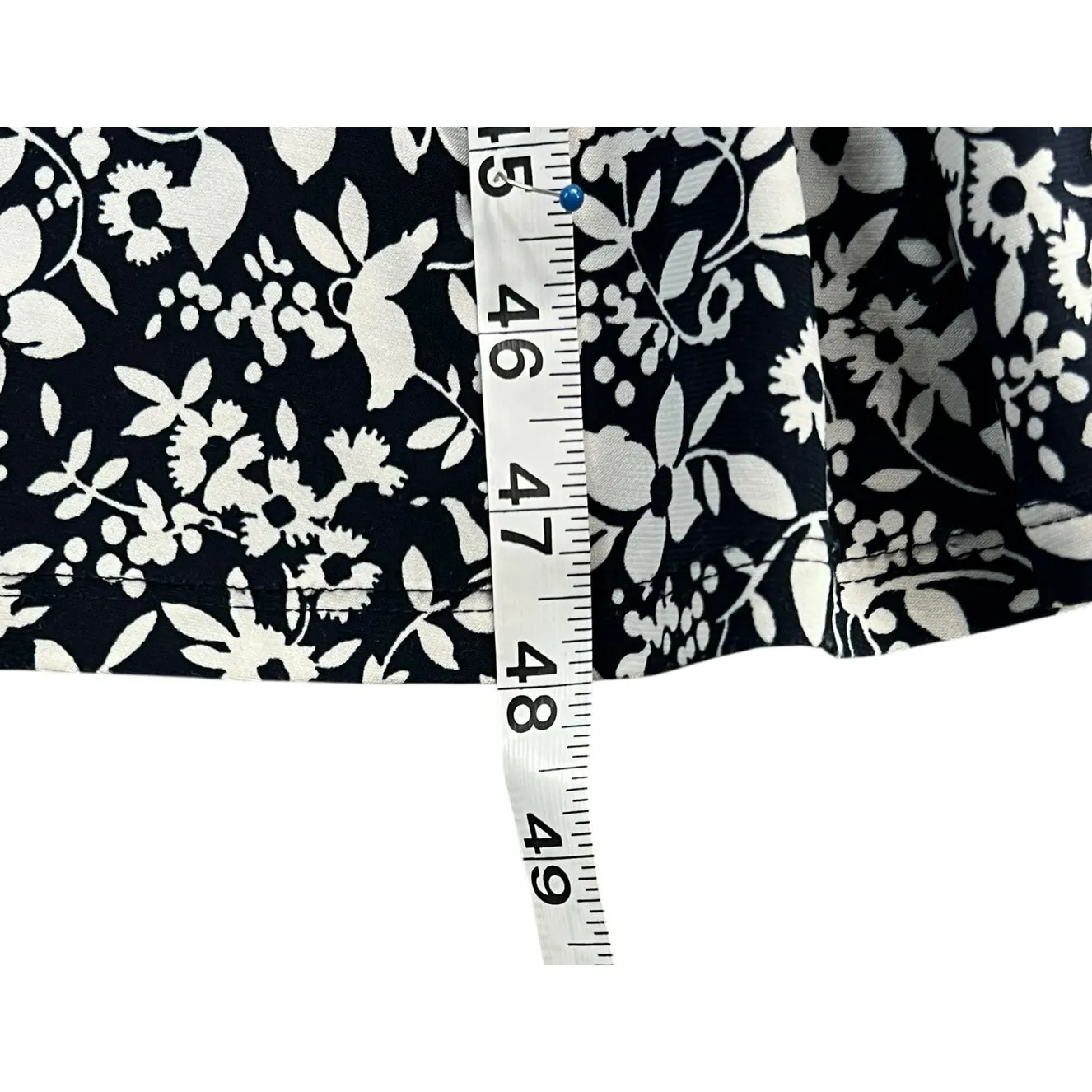 Chaps Blue White Floral Midi Dress M Empire Waist A Line Jersey Stretch Cottage - Image 10