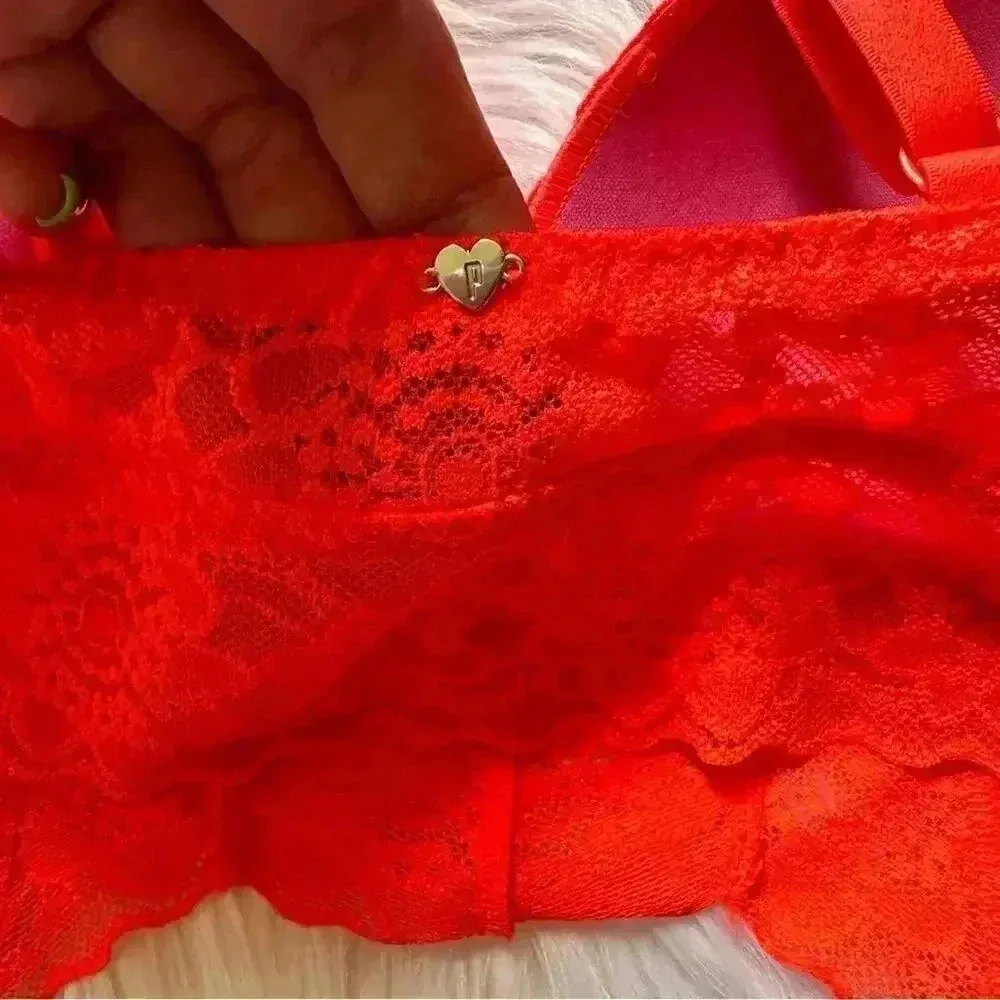 Victoria’s Secret PINK Lace Bralette Neon Orange XS - Image 3