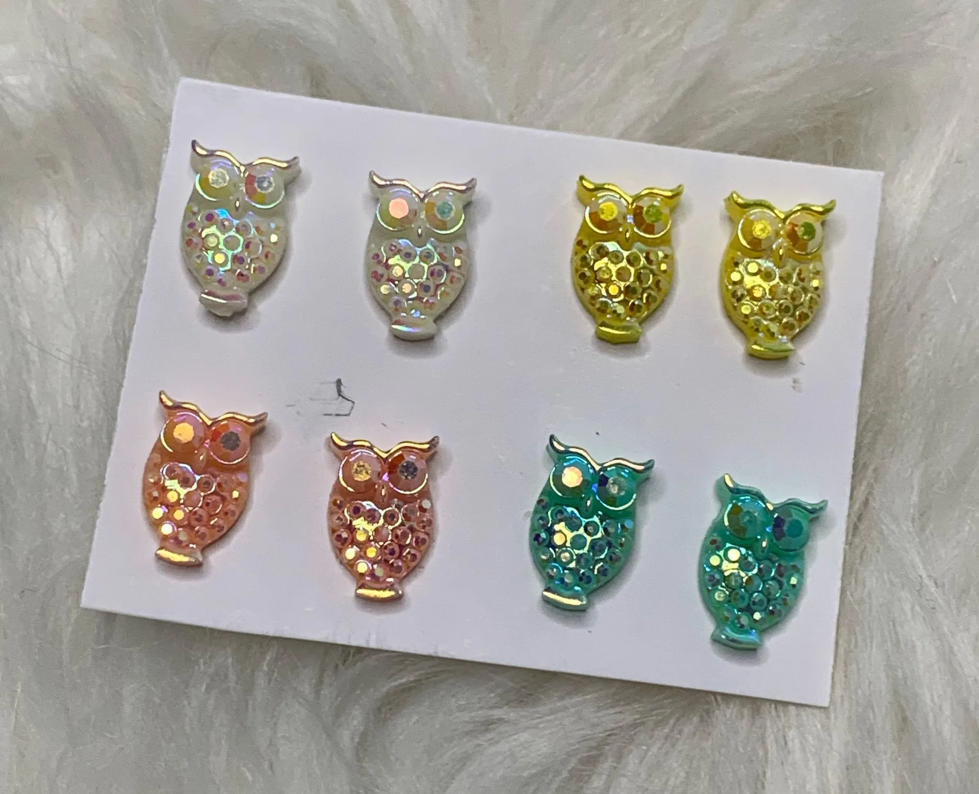 NWOT 4 Iridescent Owl Stud Earrings Multiple - Image 3