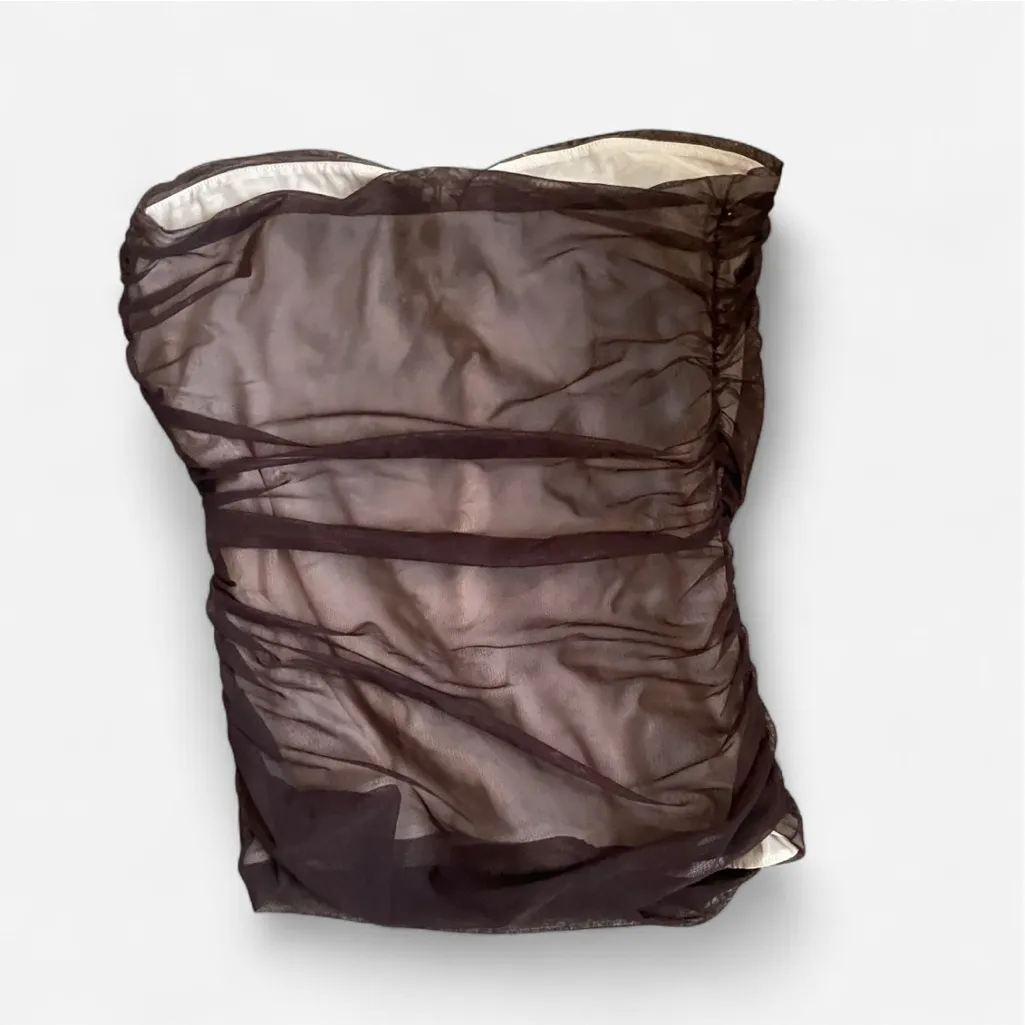 Reformation Myra Ruched Keyhole Strapless Tank Top in Mole - Image 4