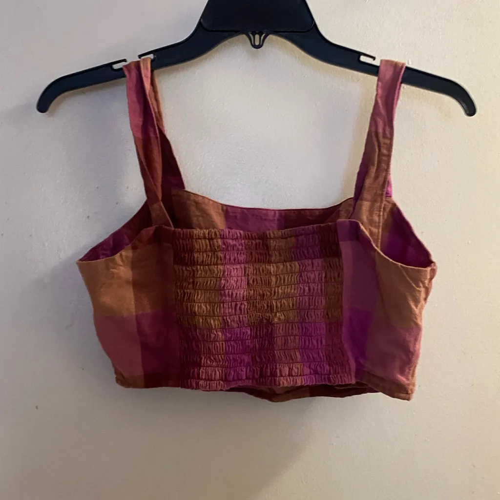 Universal Thread Womens Juniors Crop Tank Top S Small Pink Brown Block Print - Image 3