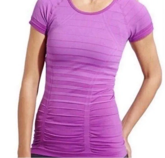 Athlete Purple Striped Fastest Track Fitted Short Sleeved T-shirt Sz S - Image 2
