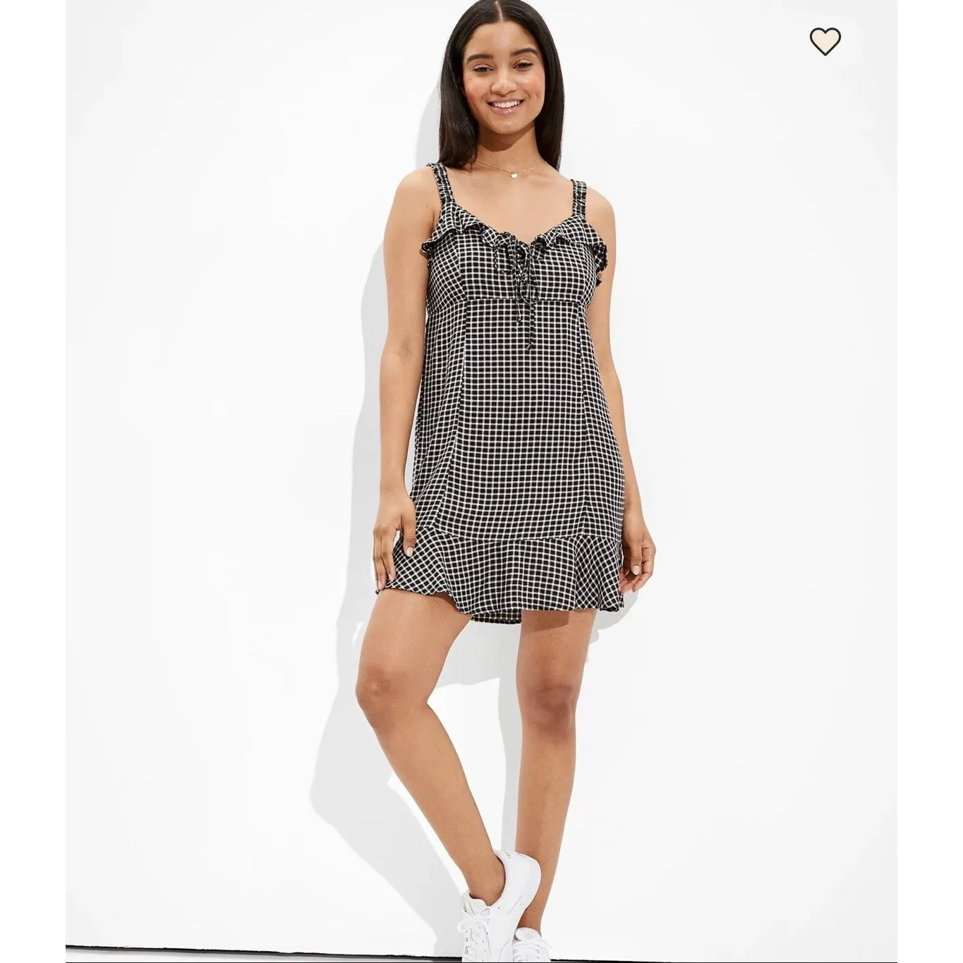 American Eagle Plaid Ruffle Mini Dress Women Small Black White Western Babydoll - Image 2