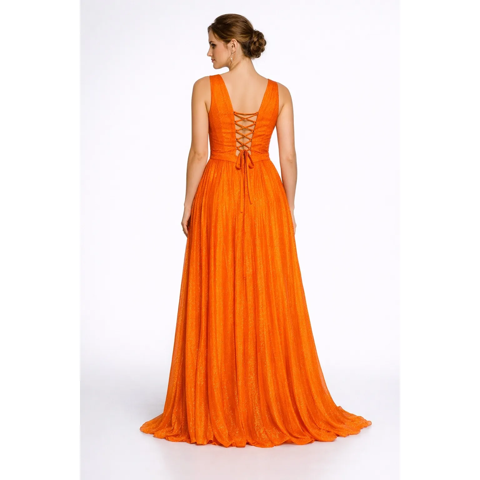 VIP & DIAMOND BRIDAL ORANGE SHIMMER GOWN FORMAL WEAR SIZE 14 LACE UP BACK - Image 2