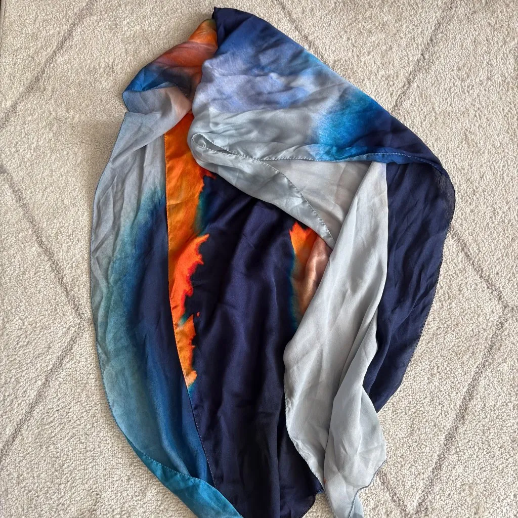 Vintage Jaeger 100% Silk Scarf Abstract Watercolor Print Luxury Designer Wrap - Image 2