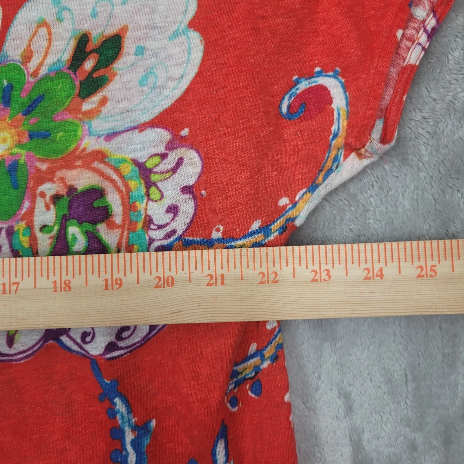 Lauren Ralph Lauren Red Floral Printed Linen Short Sleeve‎ Knit Shirt size Large - Image 3