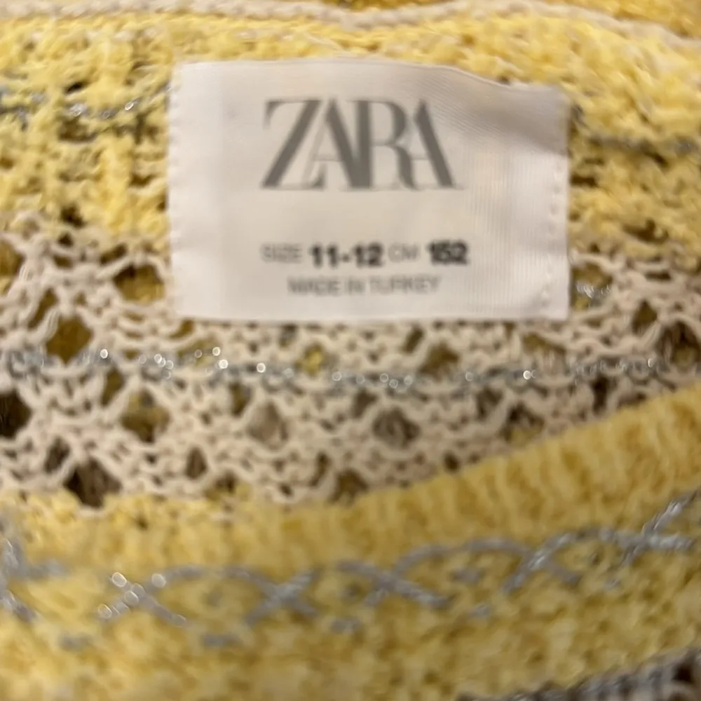 Zara Yellow/Silver Pointelle Cropped Sweater  Sz 11-13 Semi Sheer XC - Image 4