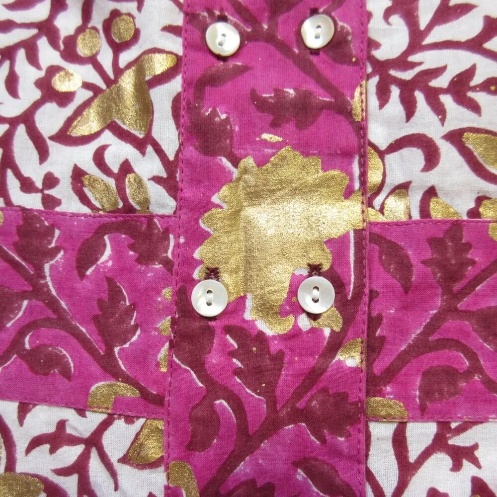 NWT Oliphant Maxi in Marchesa Wine Gold Foil Cotton Shirt Dress XS $268 Pink - Image 2