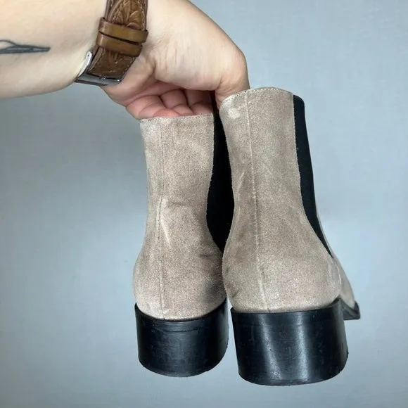 Walin & Wolff Ankle Boots Taupe Suede Leather Chelsea Booties Size 38 Italy Tan - Image 3