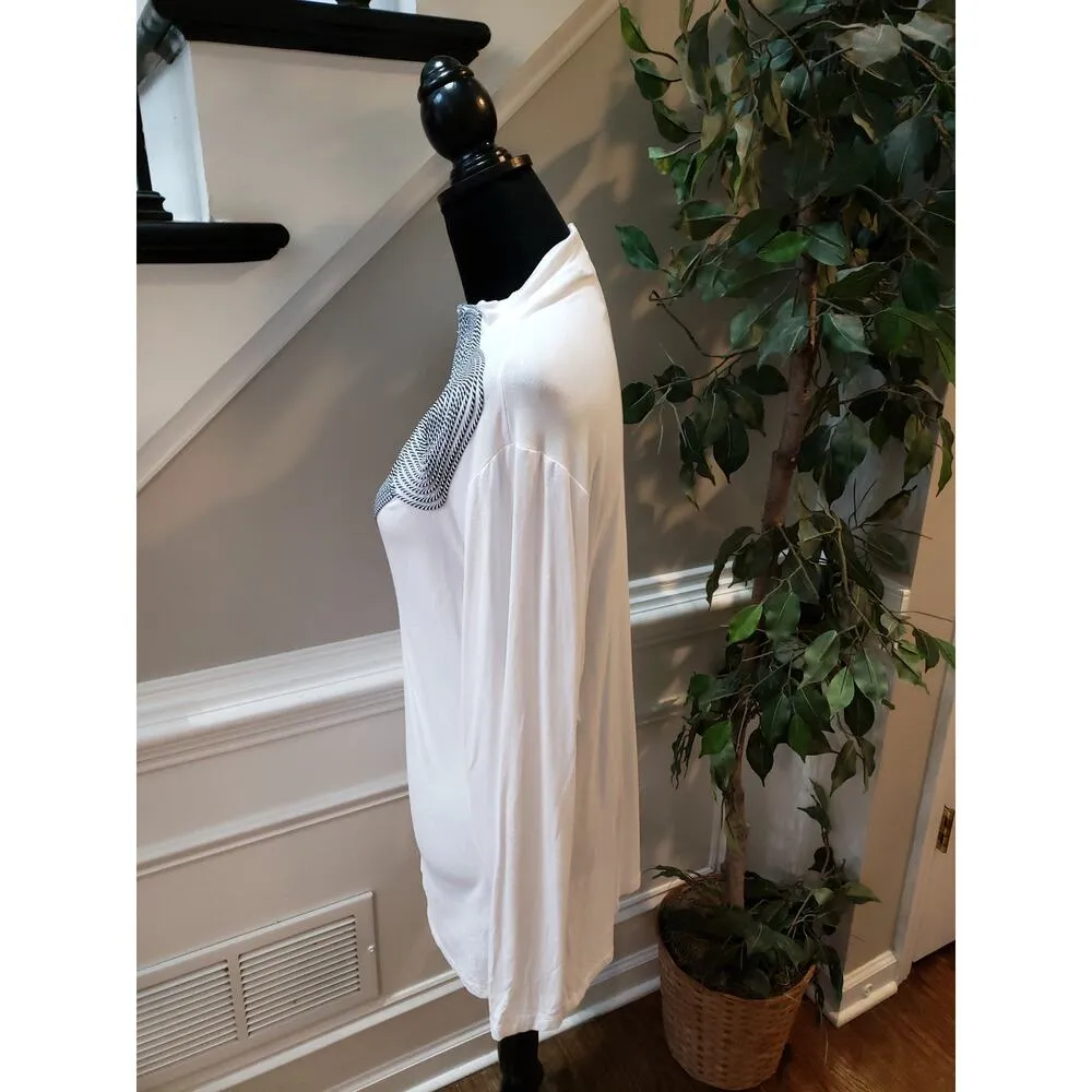 Ashley Stewart Top Women 22 24 White Black Embellished Long Sleeve Blouse - Image 7