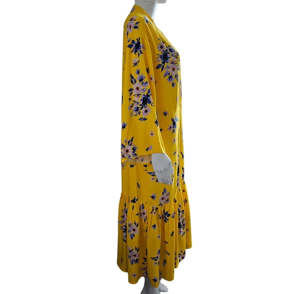 Jessica Simpson Linnea Yellow Floral Print Tiered Peplum Midi Topper Size Large - Image 4