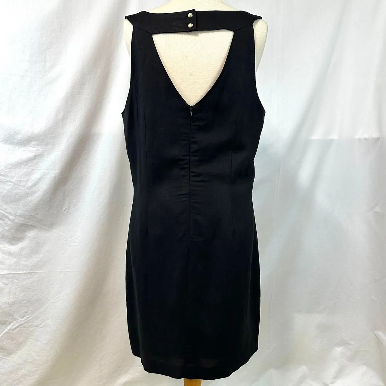 BANANA REPUBLIC Black Linen Sheath Midi Dress Cutout Sleeveless Womens 14 Career - Image 4