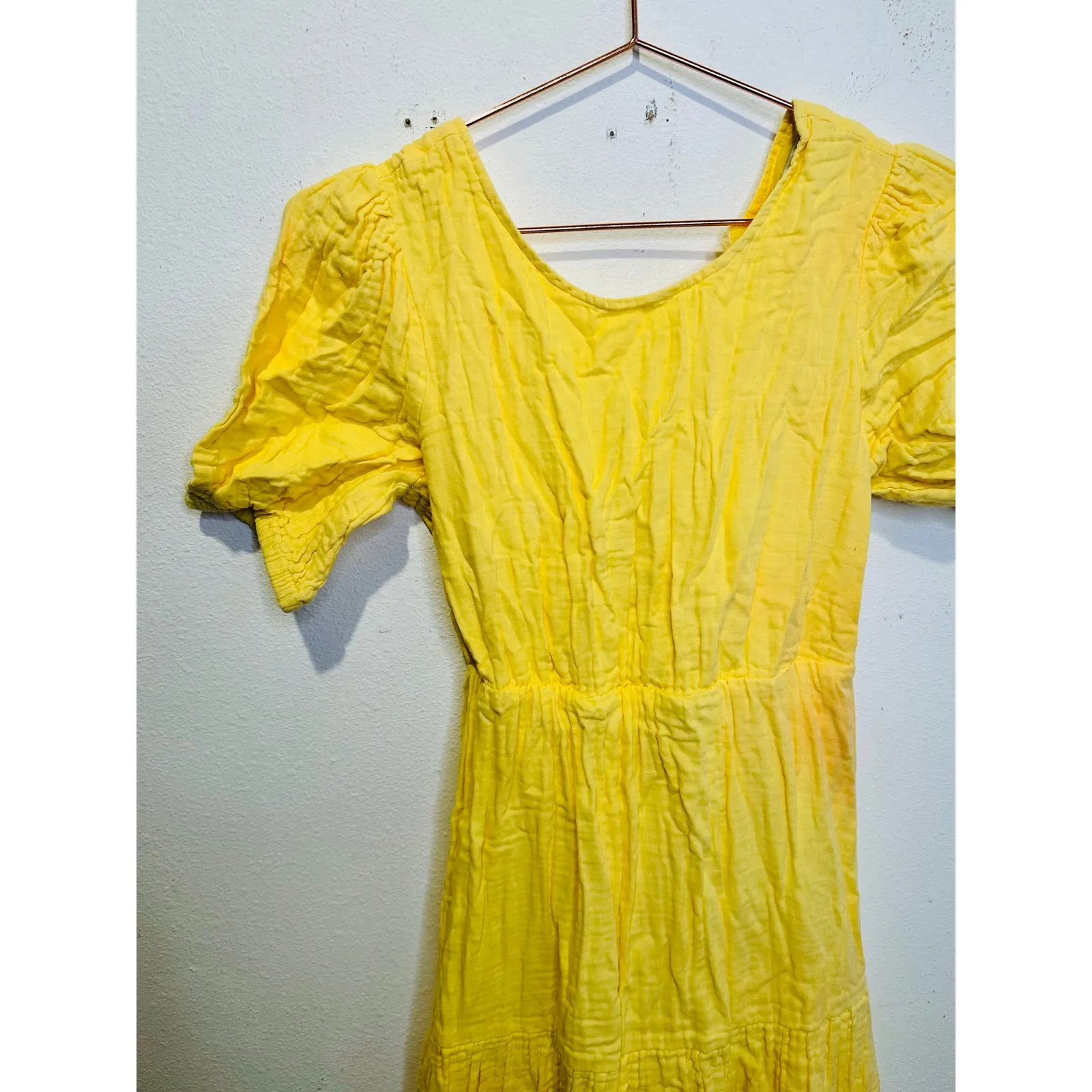 LOVE WHIT Yellow 100% Cotton Tie Back Crewneck Short Sleeve Flowy Midi Dress S - Image 9