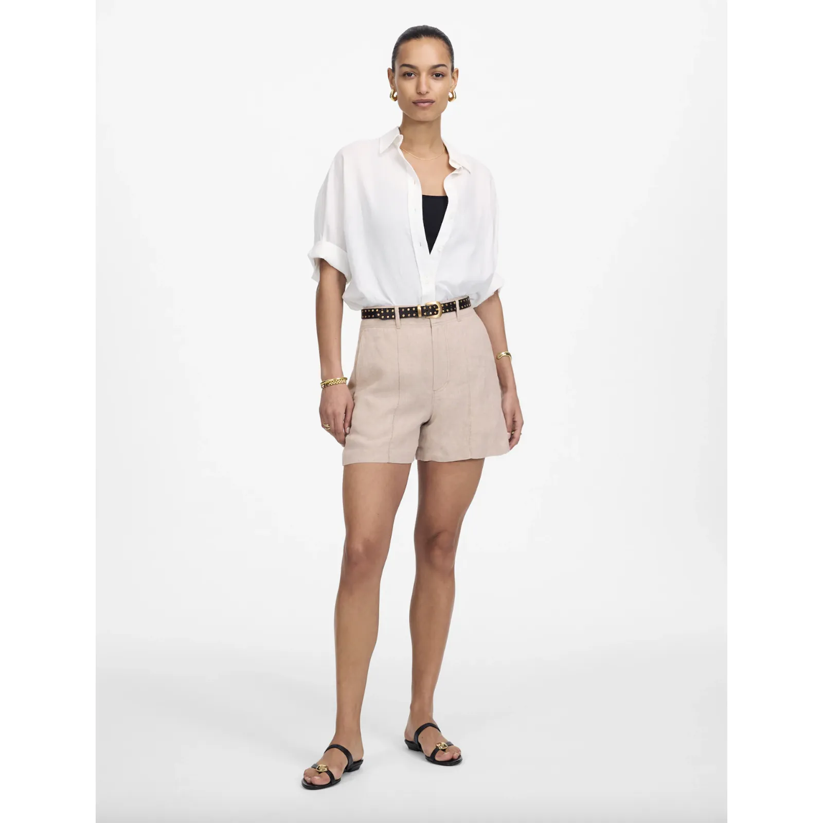 Madewell Pintucked Shorts in 100% Linen Oat Beige High Rise Vacation US 14 NWT - Image 2