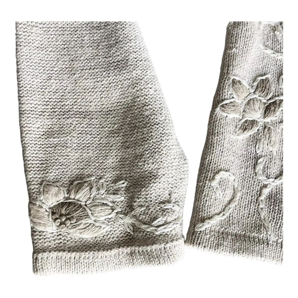 NEW Kathie Lee Floral Embroidered SWEATER Button Up Cardigan Taupe Tan Women XL - Image 5