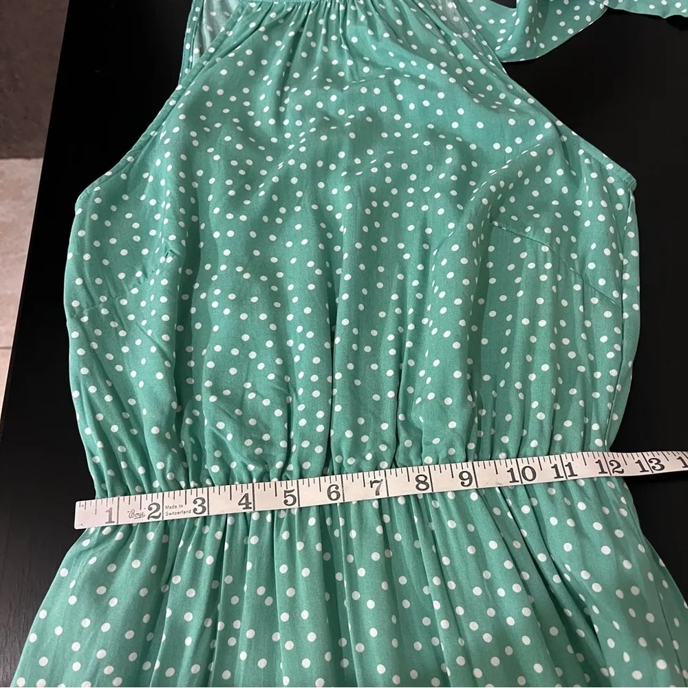 PRETTYGARDEN Halter Neck Sleeveless Maxi Dress tiered Sundress, polka dot, sz S Green - Image 13