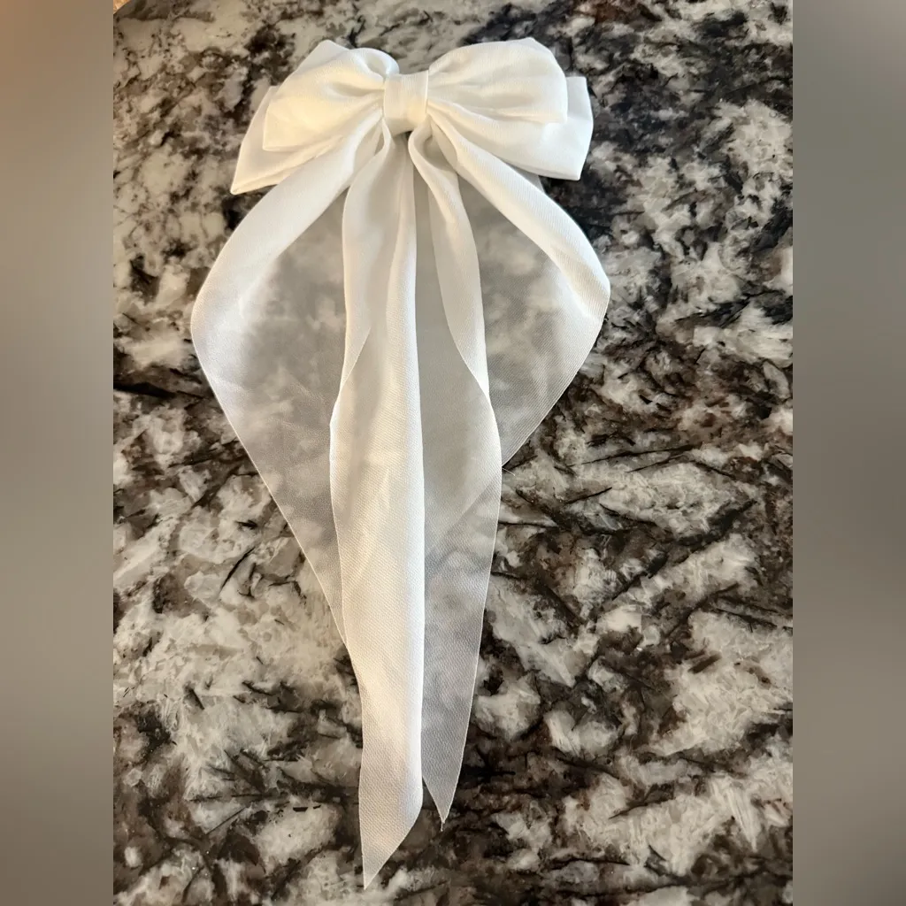 Vintage White Sheer Bow Large Long tail Hairclip - Image 5