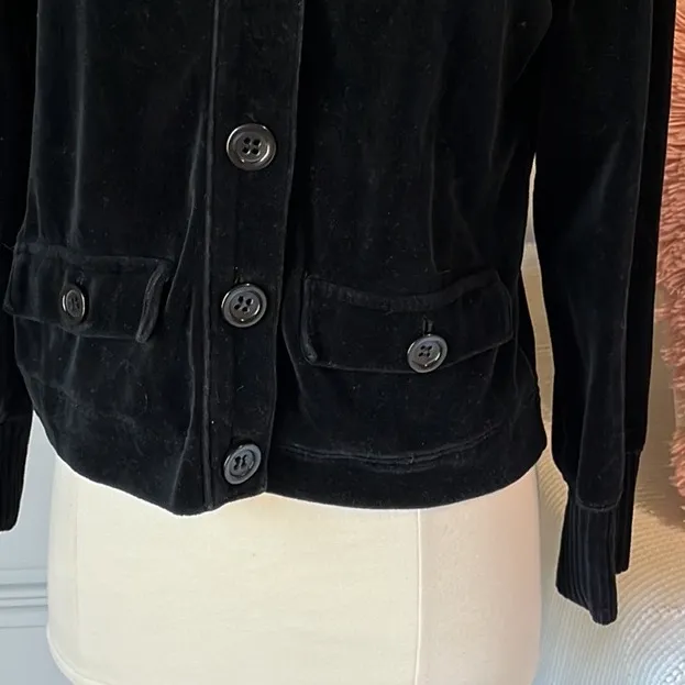 Jones New York Signature Petite Sweater Black Velour Button Down Front Womens PM - Image 13