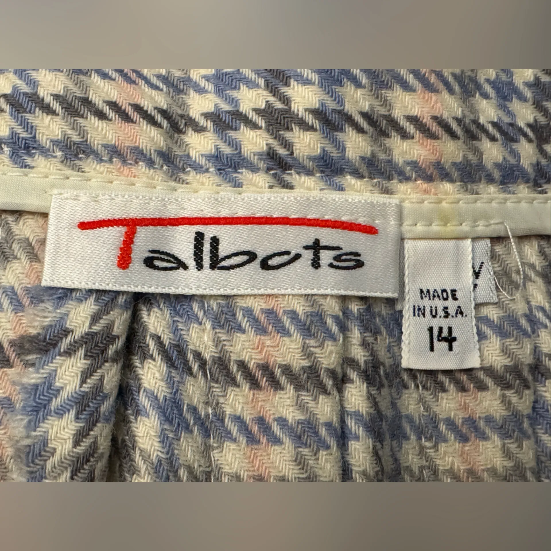 Vintage Talbots Pink Blue Plaid Pleated Wool Midi Skirt Size Large - Image 5
