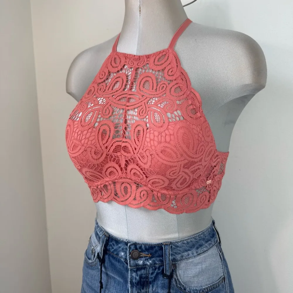 VS Pink ROSEY LACE PADDED PUSH UP BRALETTE HIGH NECK HALTER NECK BRA Size Small - Image 5