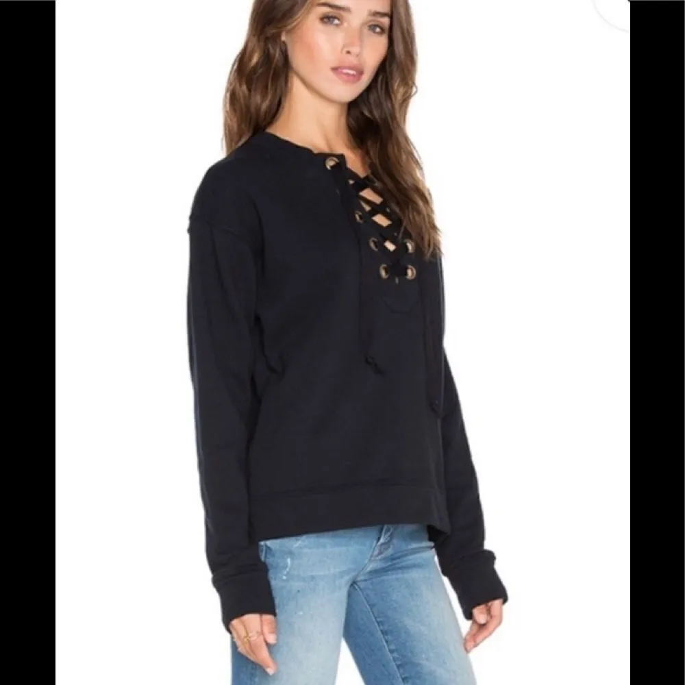 J.O.A. black lace up long sleeve sweatshirt. NWT - Image 5