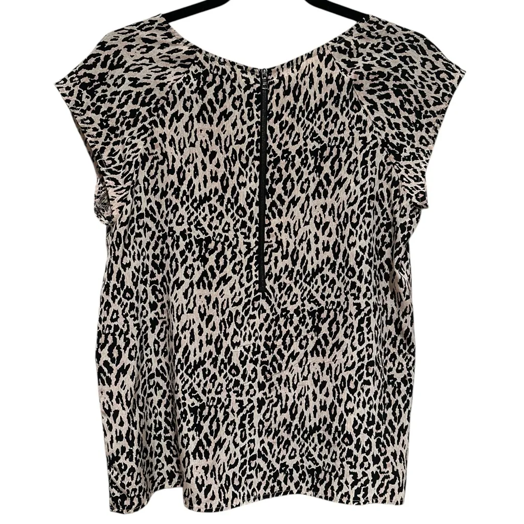 NEW TUCKER SILK ANIMAL PRINT CAP SLEEVE CREW NECK TOP XS Black - Image 3