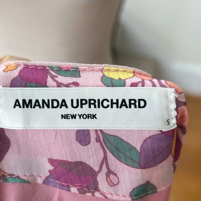 Amanda Uprichard Pegasus Pink Floral Short Sleeve Blouson Midi Dress - Image 7