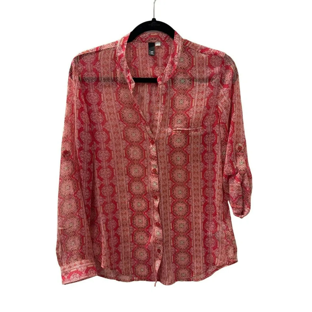 Kut from the Kloth Jasmine Button Up Pink Semi Sheer Blouse size Small Boho - Image 2