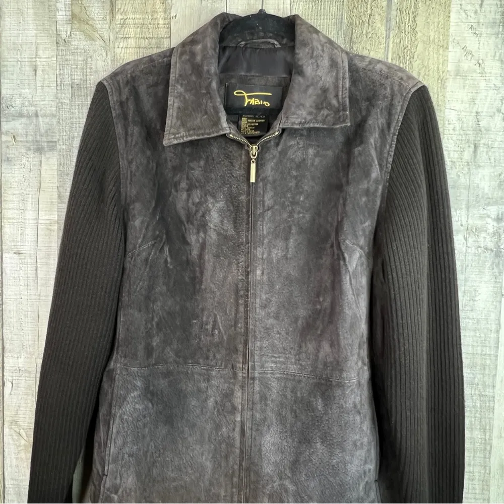 Fabio Size XL Leather Zip Front w/Sweater Style Sleeves & Pockets - Image 4
