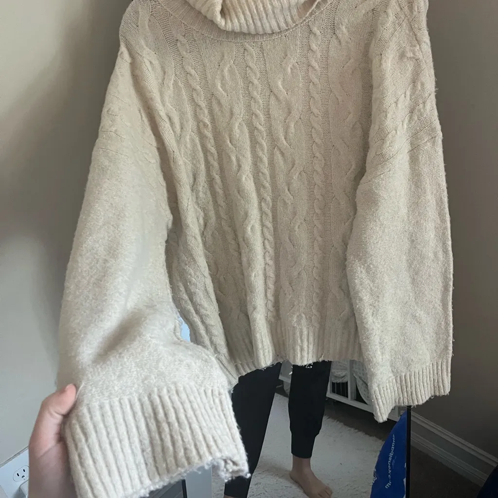 Olive & Oak Cream Cable Knit Turtleneck Sweater - Image 3