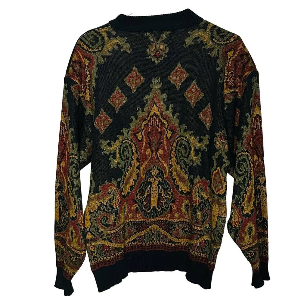 Vintage International Index Acrylic Black & Gold Funky Pattern Sweater Size S - Image 4