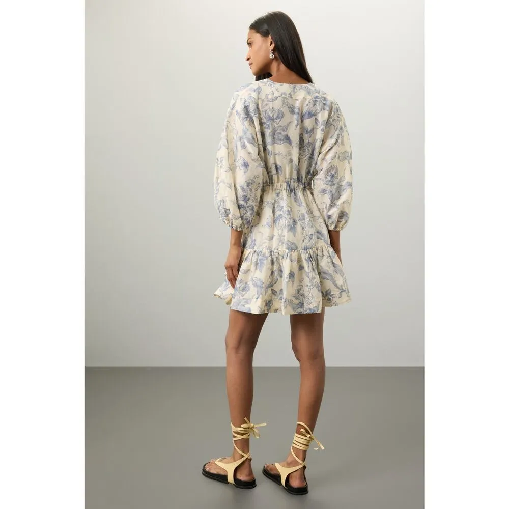 SANDRO Off White Floral Lace Up Neck Tie Mini Josella Dress Size Small - Image 2