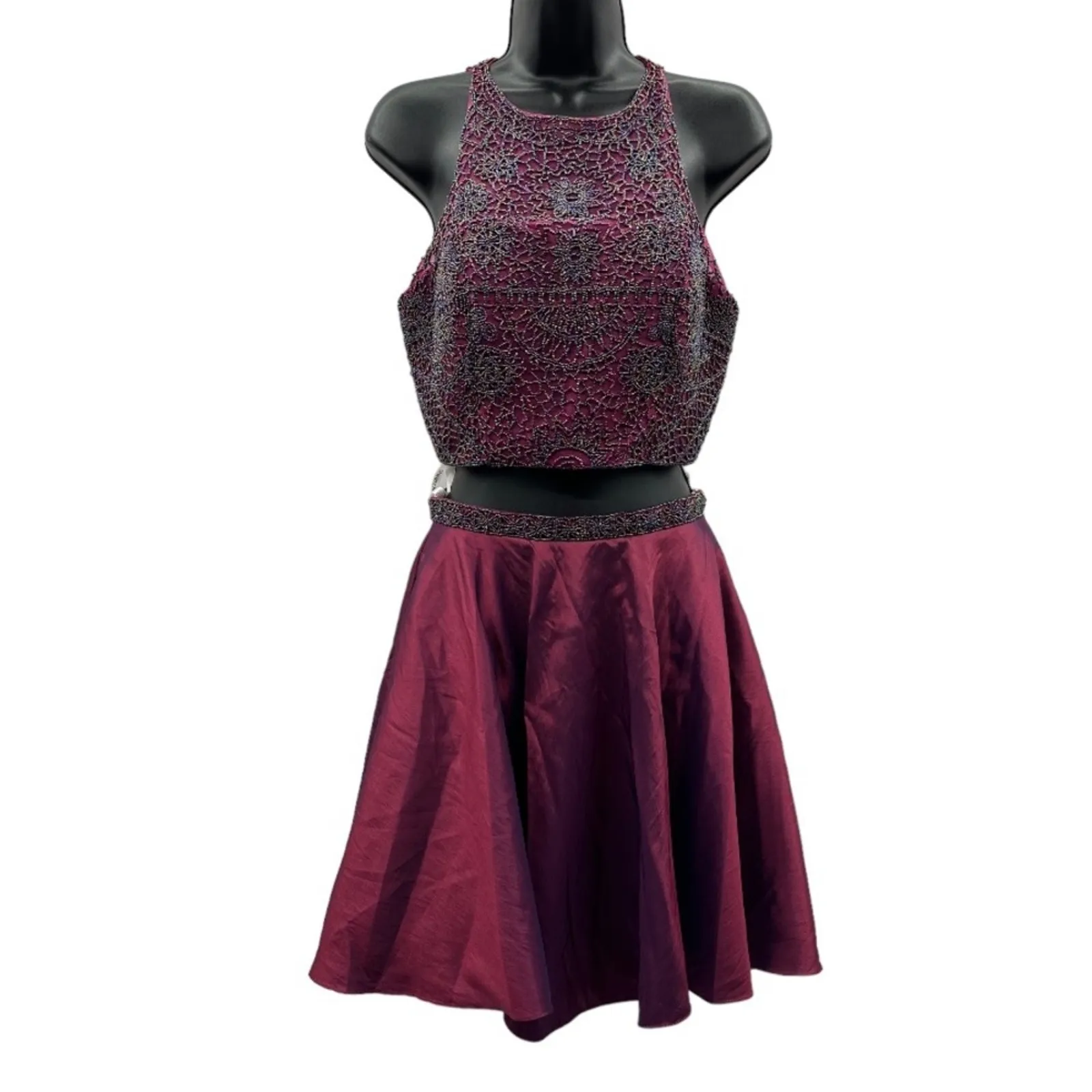 Sherri Hill Burgundy Maroon Beaded Two Piece Homecoming Mini Dress Size 6‎ - Image 3