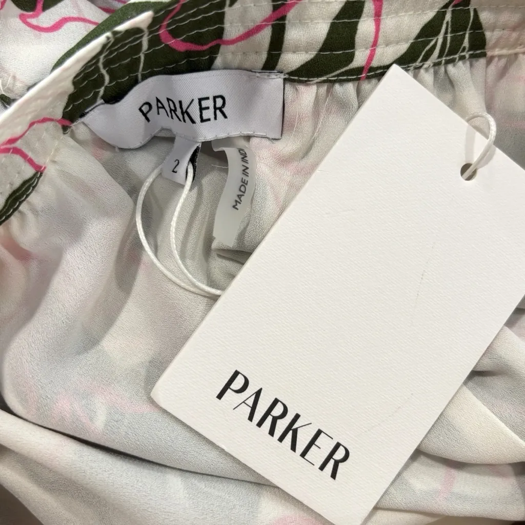 Parker Soft White Floral Botanical Print Lined Green Pink Skirt Size NWT Size 2 - Image 9