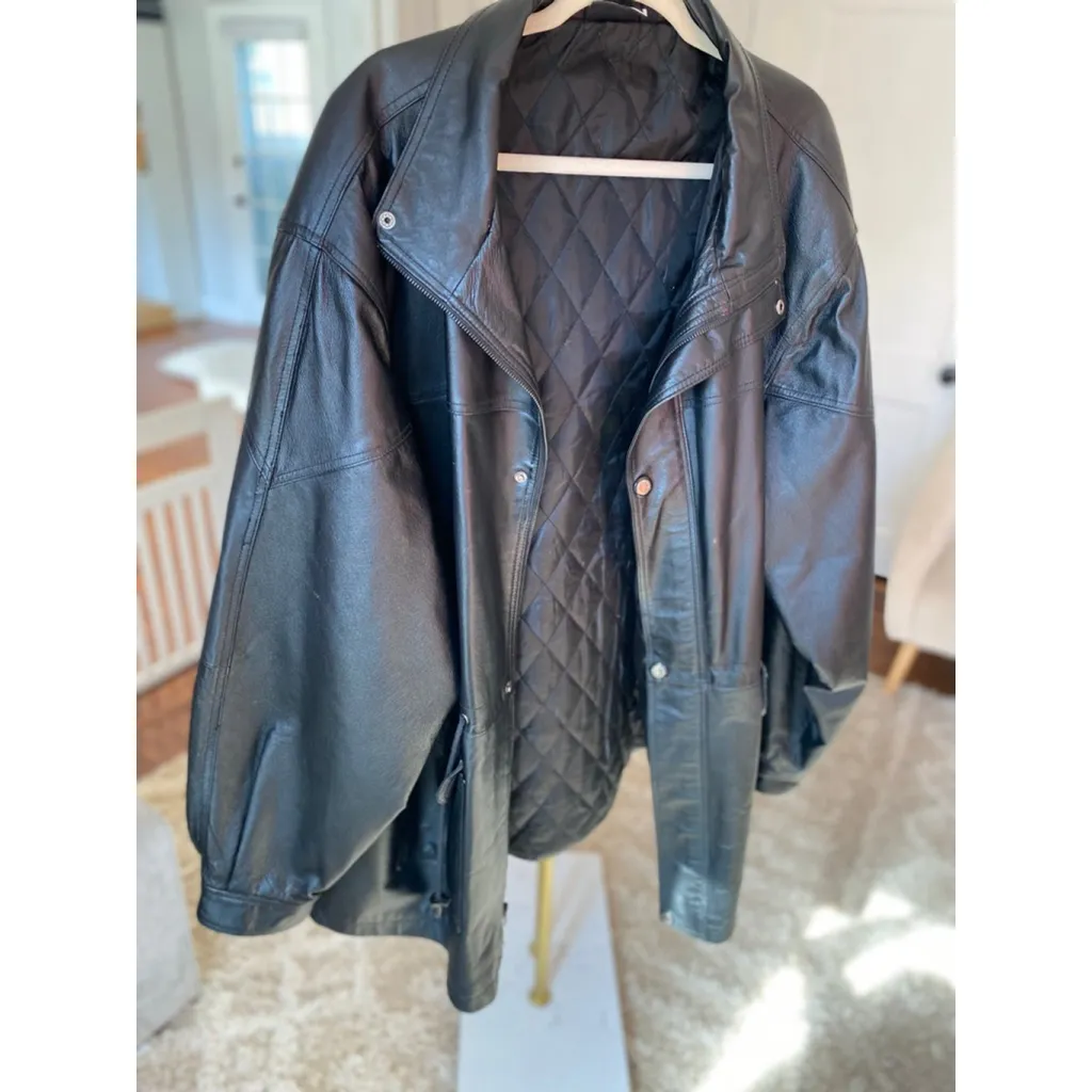 Mazzoni Black Genuine Leather Moto Coat Manhattan Quiet Luxury Streetwear Edgy Size XXL - Image 4