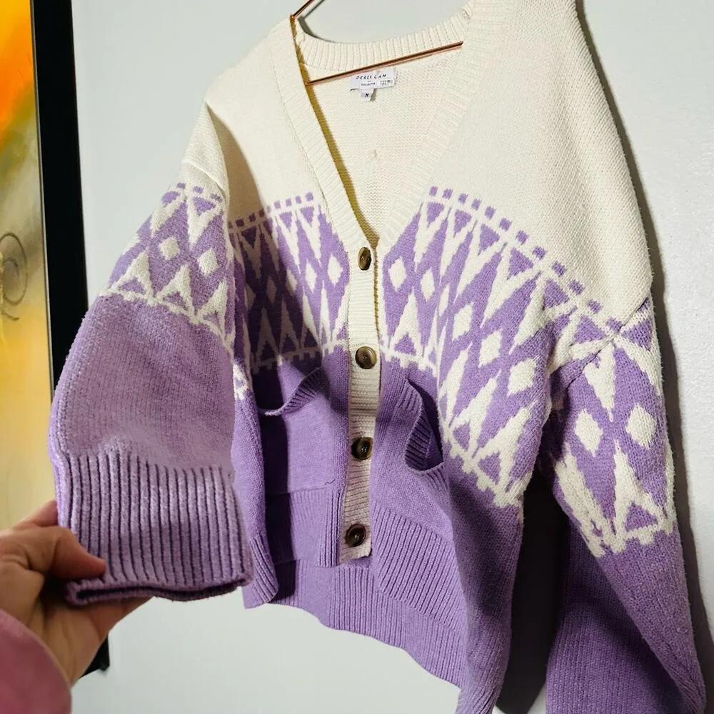 Derek Lam 10 Crosby Fair Isle Wool-Blend Cardigan Size Medium - Image 8