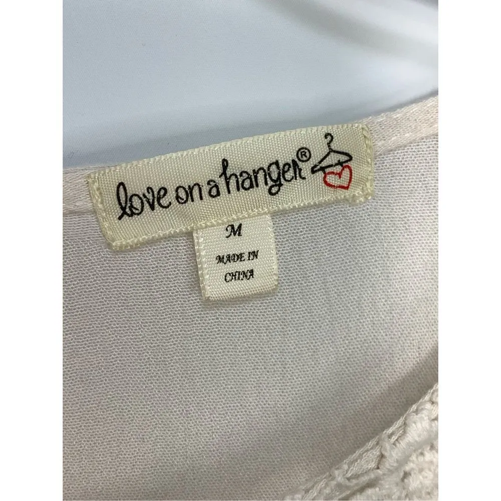 Love on a Hanger Women's Bell Sleeve Boho Rayon Lace Blouse Cream Medium - Image 3