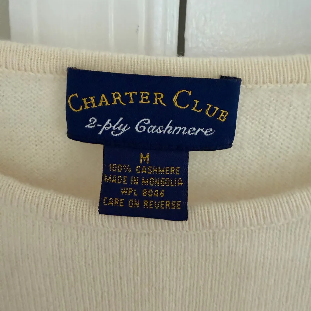 Charter Club Luxury 100% Cashmere Women Cream Crewneck Sweater Size M Preppy - Image 4