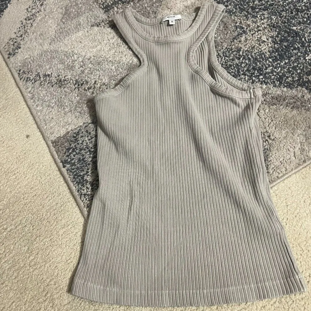 Agolde Women's Bea Crew Neck Racerback Ribbed Jersey Cutaway Tank Top Size M - Image 6