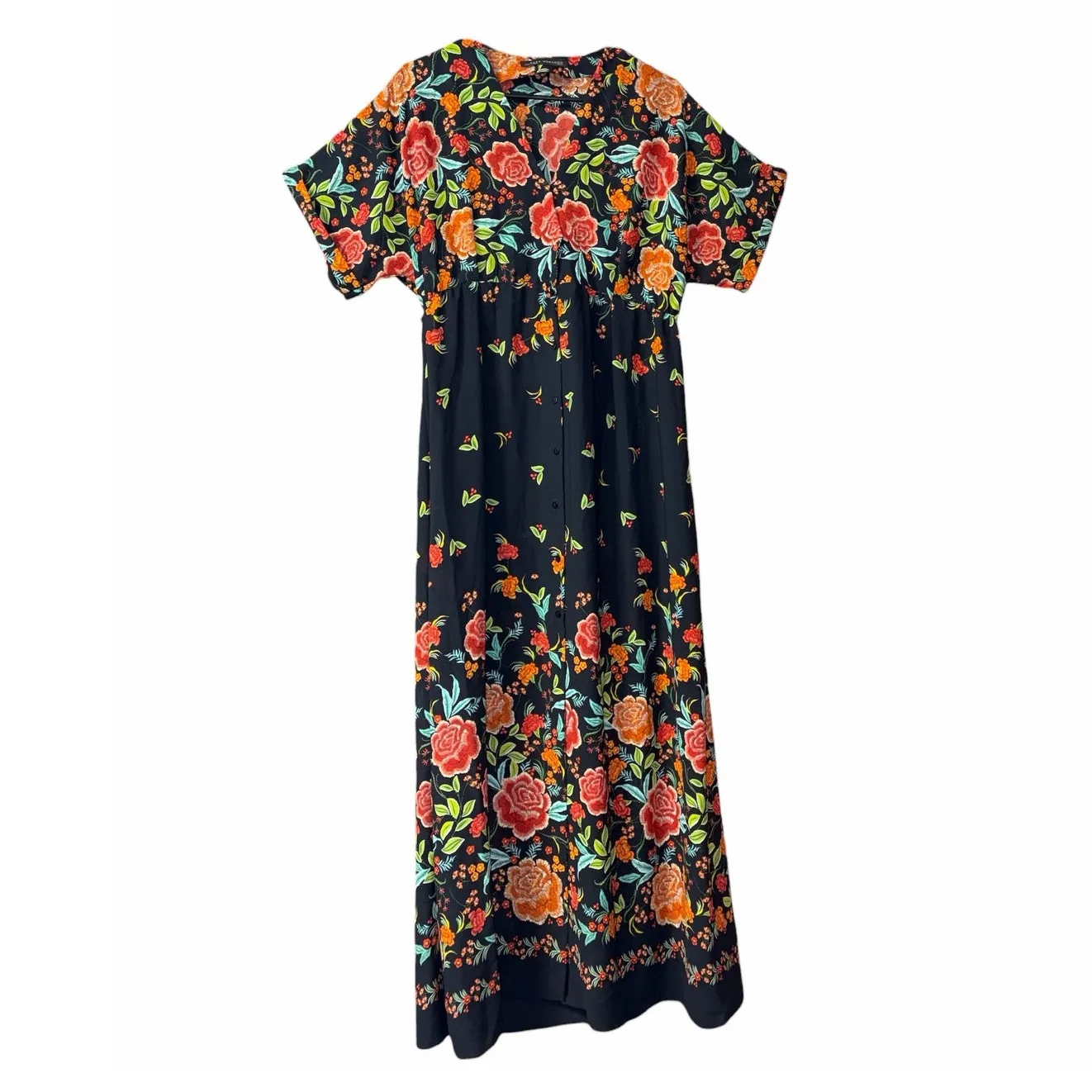 Zara Printed Kimono Kaftan Blouson Dress Floral Flowers size XS - Image 3