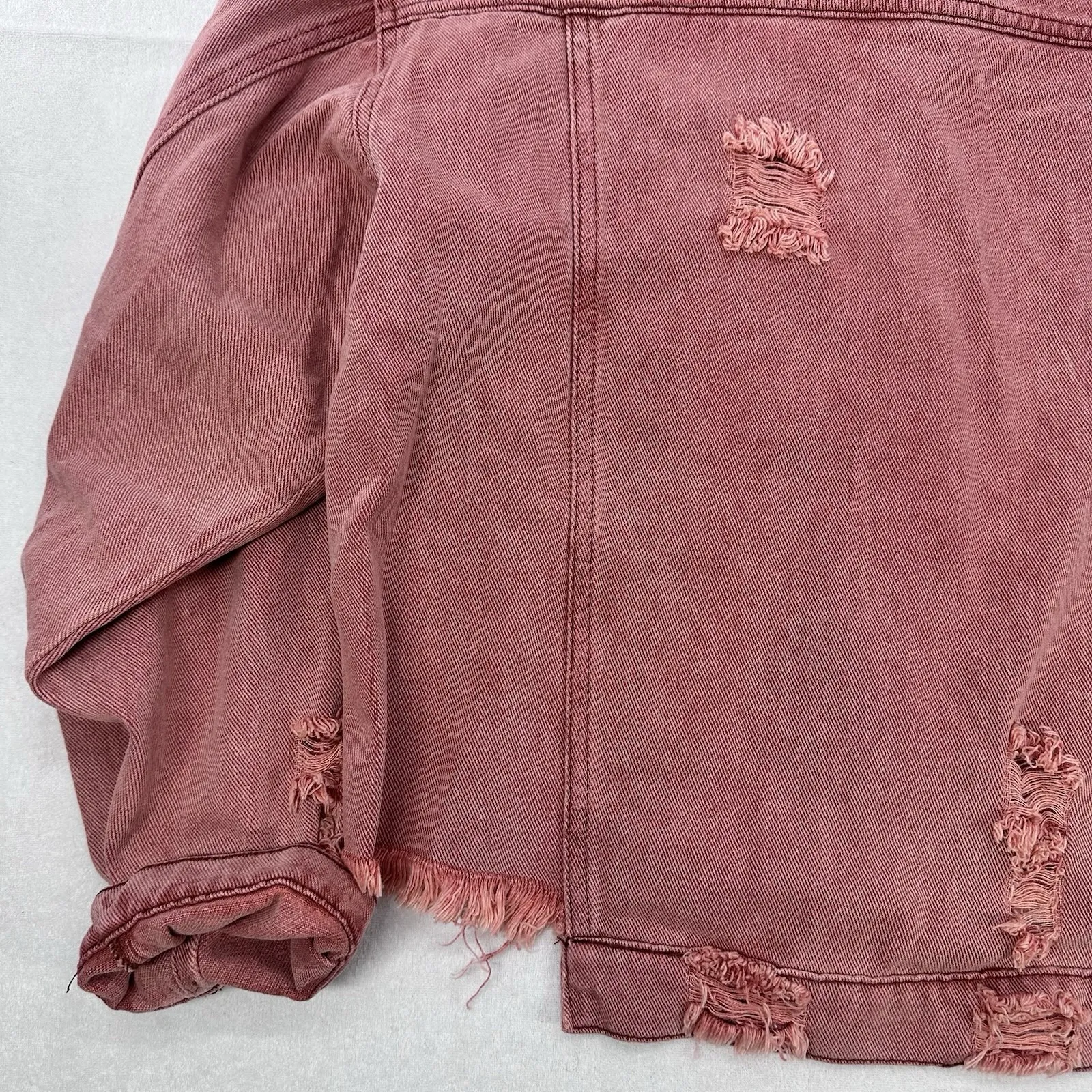 Pol Dusty Pink Distressed Denim Jacket Size Large - Image 8