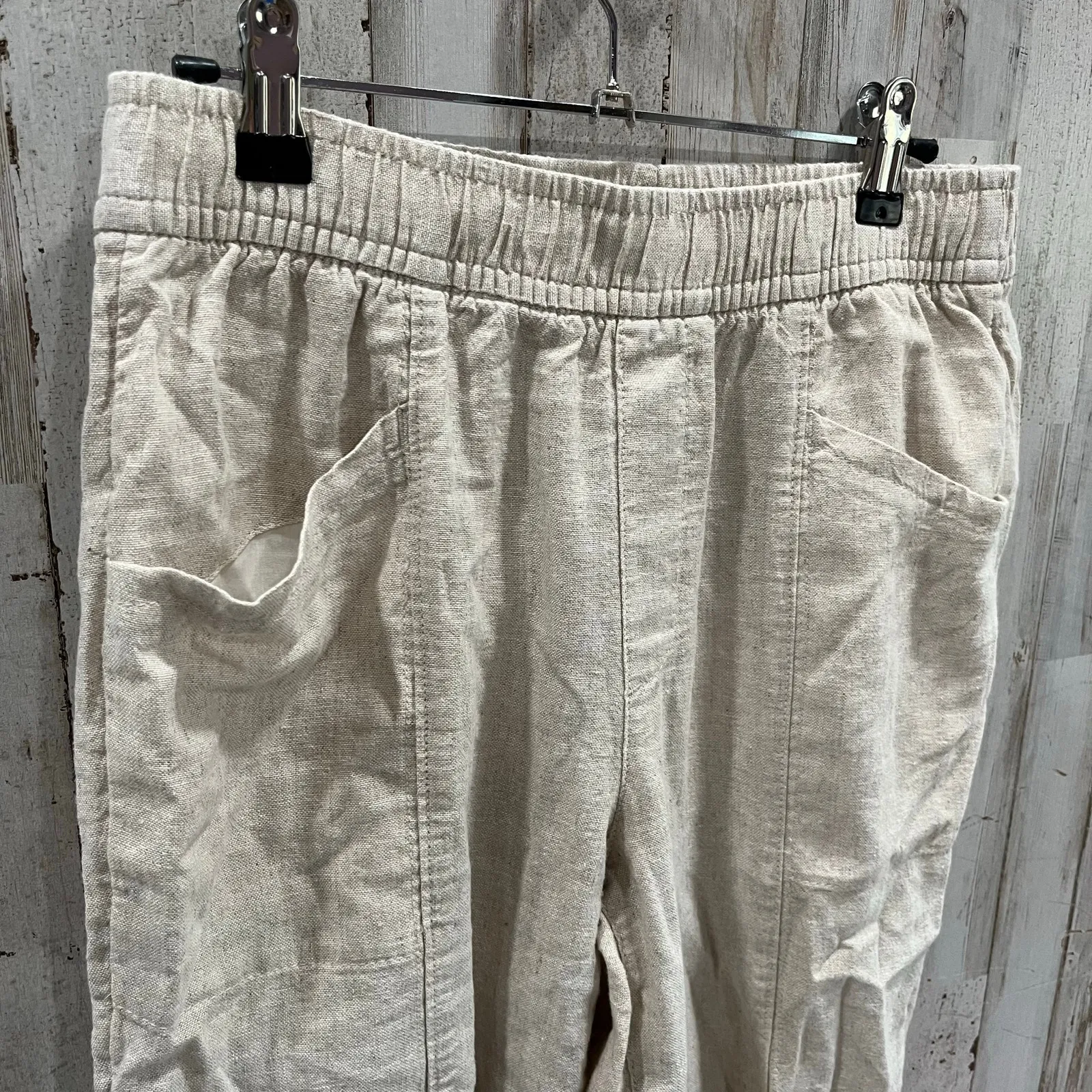 Old Navy High-Waisted Cropped Linen-Blend Tapered Pants Tan Womens Size Small - Image 2