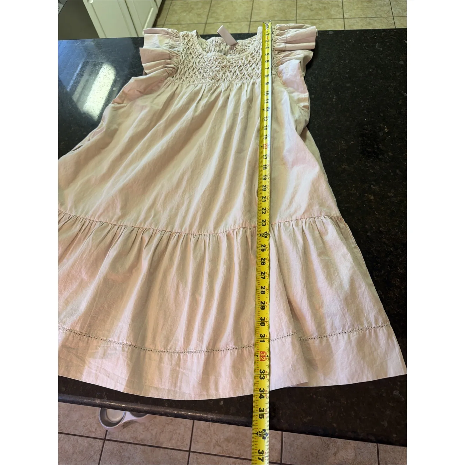 Scarlett Poppies Dress Sz XS Sundress Cotton Ruffle Beige Pockets Beachy Light Tan - Image 9