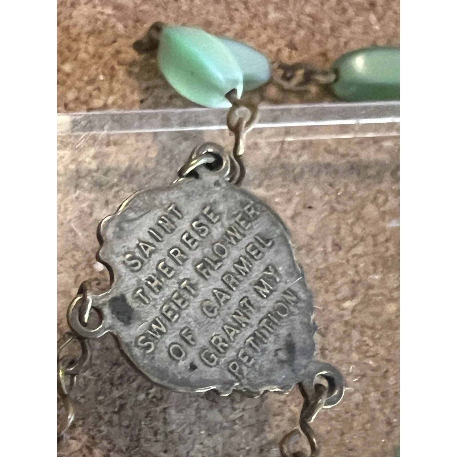 Art Deco Style RosaryAqua Glass Beads Silver - Image 6