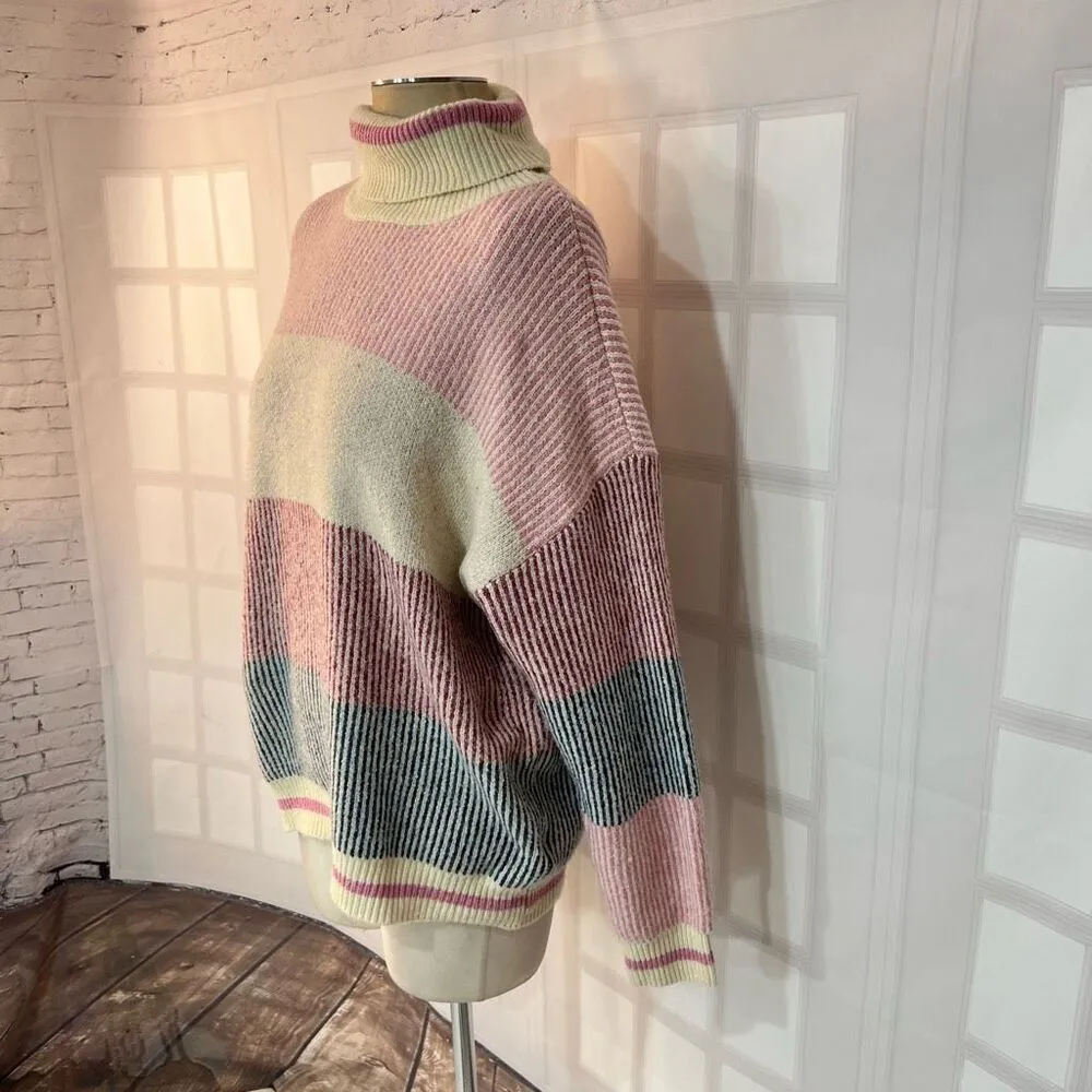 & Merci Pink Cream Knit Colorblock Turtleneck Pullover Sweater Size Large - Image 3