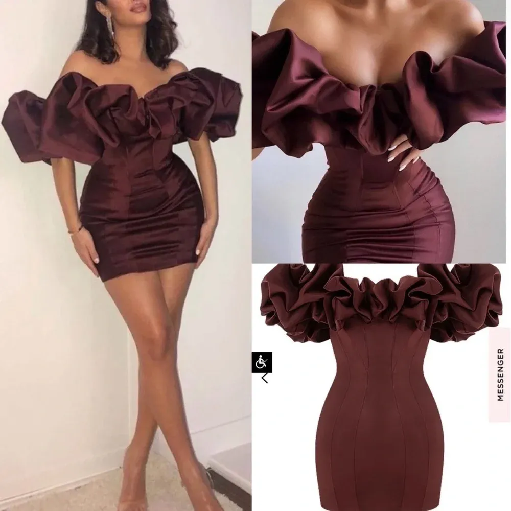 HOUSE OF CB Selena Wine Red Brown Puff Sleeve Off Shoulder Corset dress size‎ S - Image 2