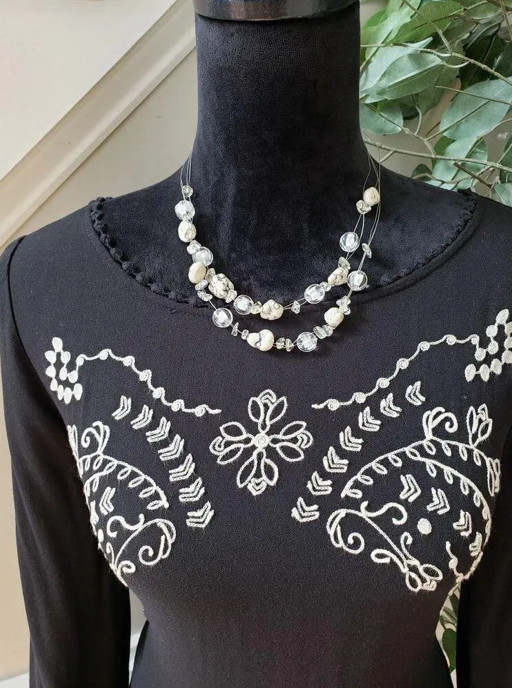 Xhilaration Sheath Dress Womens L Black Embroidered Split Long Sleeve Drop Waist - Image 5