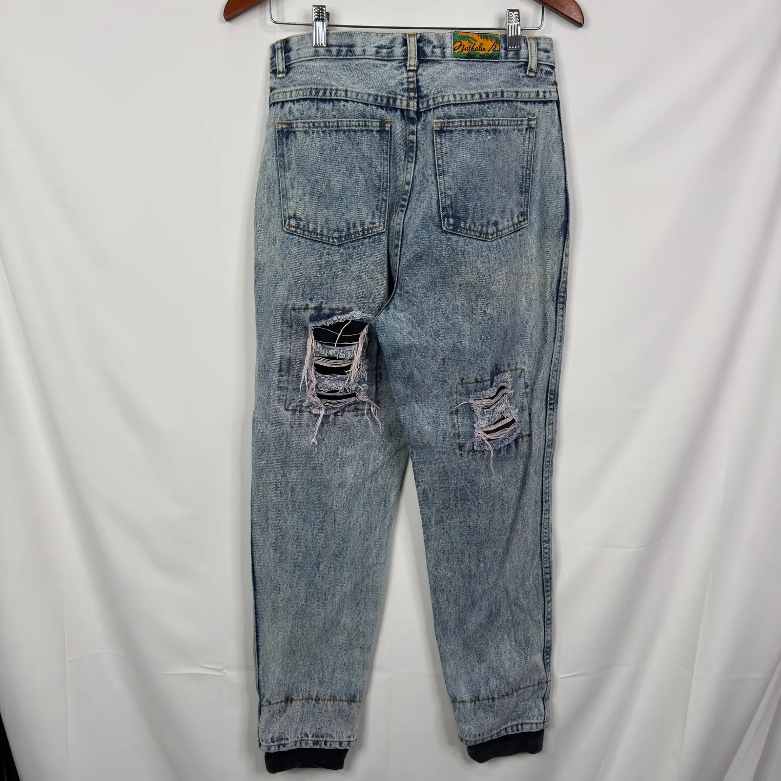 Nathalie B Womens Acid Wash Denim Jeans Distressed Ripped Jogger Cuff Size 13 Blue - Image 7